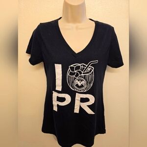 EUC Bacardi Ladies Black Fitted V-Neck Short Sleeve T-Shirt